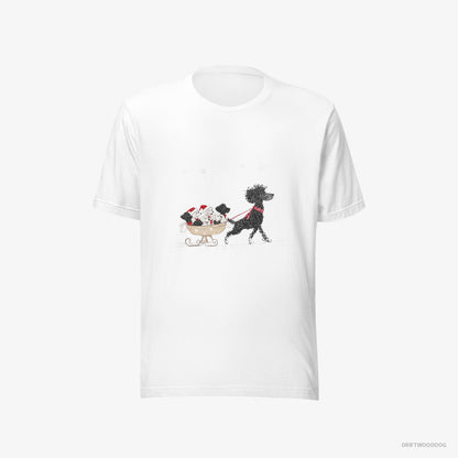 Poodle T-Shirt – Men White T-Shirt Eco-Friendly – Enjoying a Sled Ride with Her Puppies (on White Background)