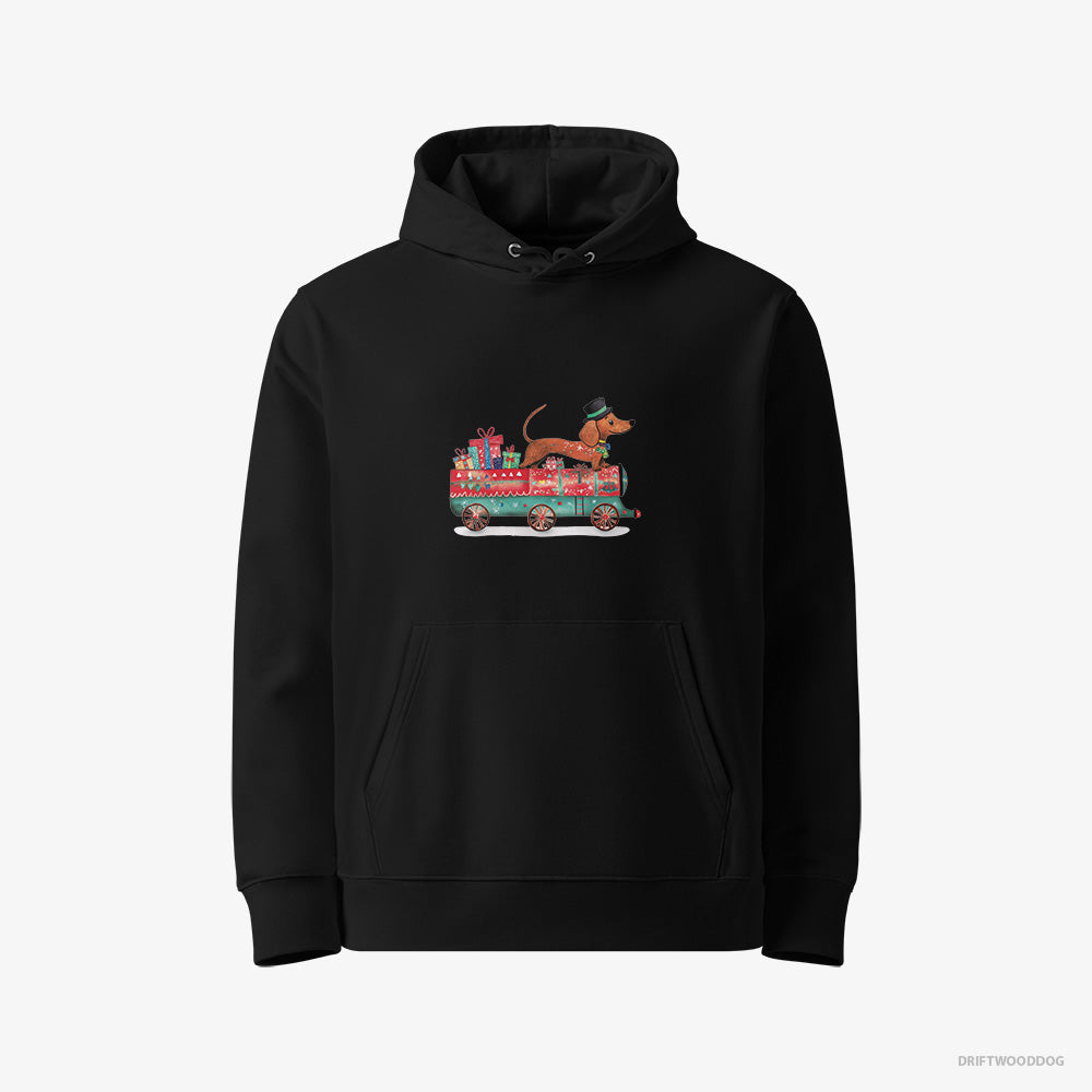 Cute Dachshund on a Train with Christmas Presents – Men's Hoodie Black Eco – Eco-Friendly