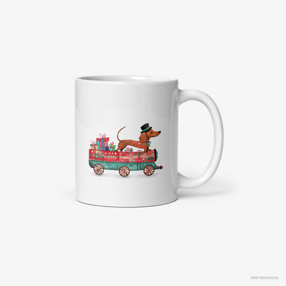 Dachshund on a Train with Christmas Presents White Mug