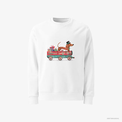 Dachshund on a Train with Christmas Presents White Sweatshirt