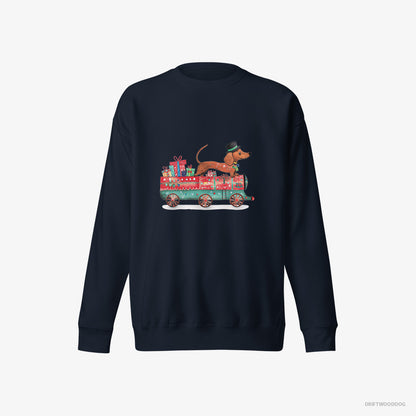 Dachshund on a Train with Christmas Presents Navy Sweatshirt