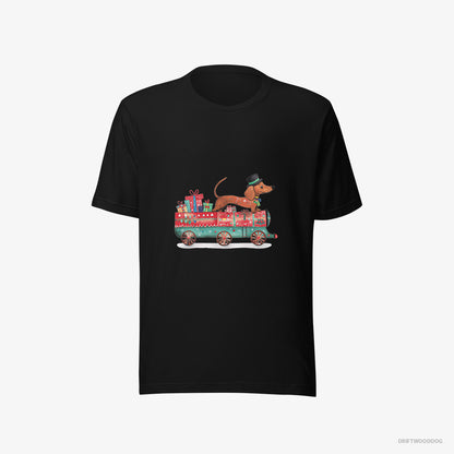 Dachshund on a Train with Christmas Presents Black T-Shirt