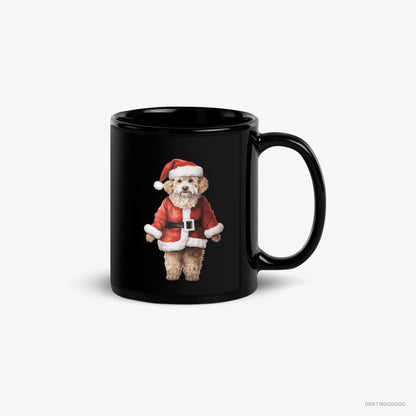 Poodle Mug – Unisex Black Mug Classic – Dressed as Santa (on White Background)