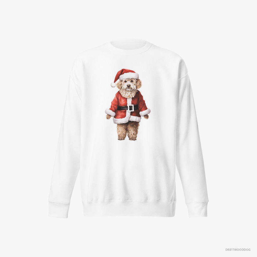 Poodle Sweatshirt – Men White Sweatshirt Eco-Friendly – Dressed as Santa (on White Background)