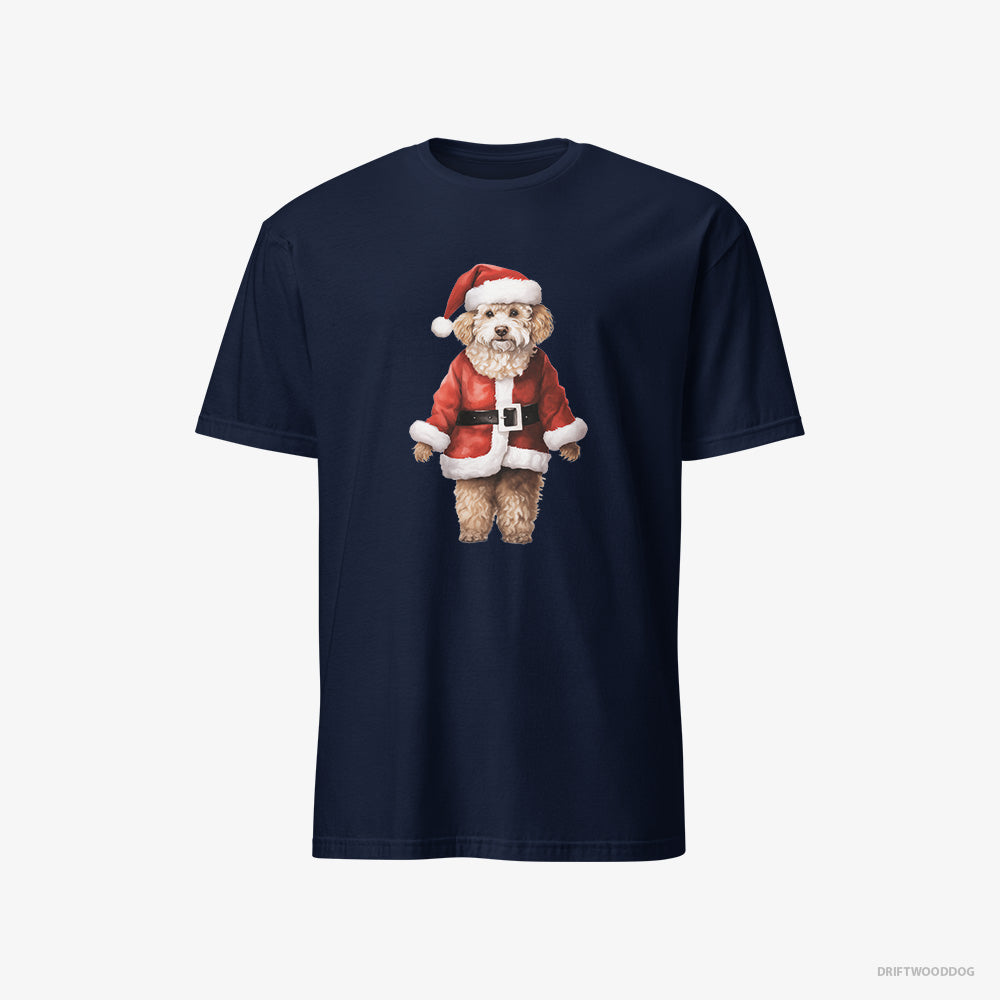 Poodle T-Shirt – Men Navy T-Shirt Classic – Dressed as Santa (on White Background)