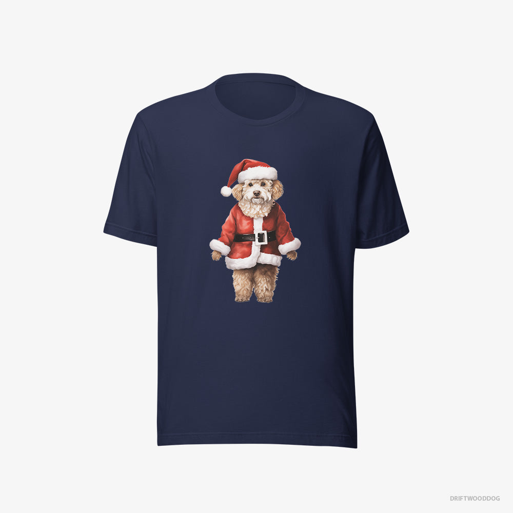 Poodle T-Shirt – Women Navy T-Shirt Eco-Friendly – Dressed as Santa (on White Background)