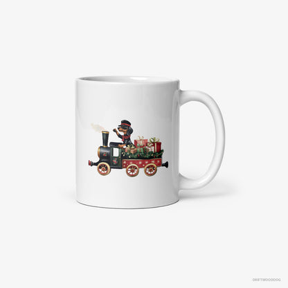 Dachshund in Charge of a Christmas Train White Mug