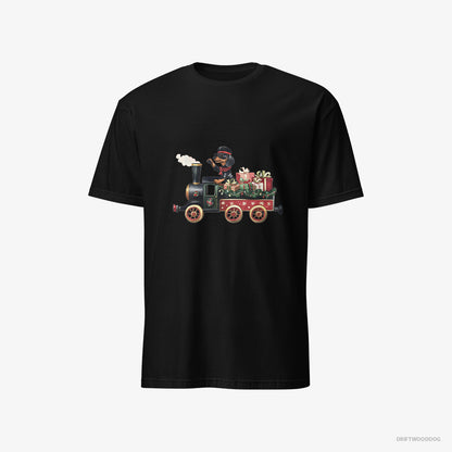 Dachshund in Charge of a Christmas Train Black T-Shirt