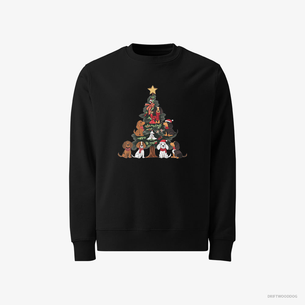 Beagle Sweatshirt – Men Black Sweatshirt Classic – Puppies All Over the Christmas Tree (on White Background)