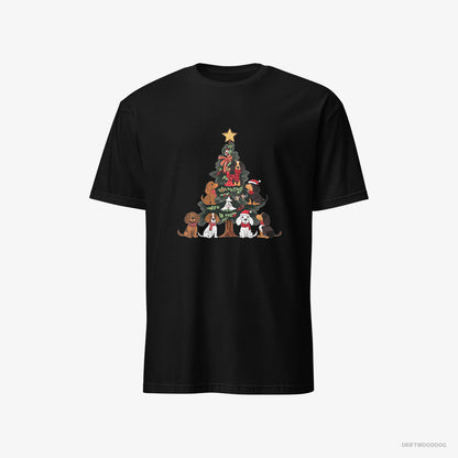 Beagle Puppies All Over the Christmas Tree Black T-Shirt