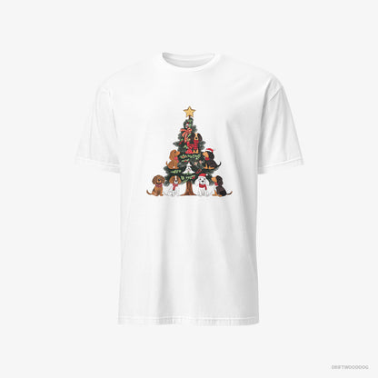 Beagle T-Shirt – Women White T-Shirt Classic – Puppies All Over the Christmas Tree (on White Background)