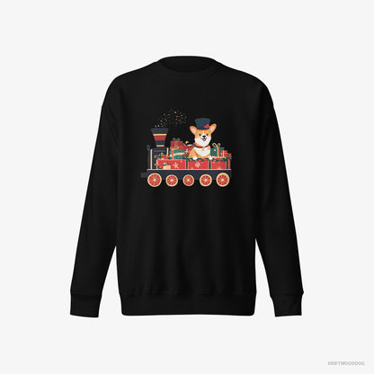 Corgi Driving a Train with Christmas Presents Black Sweatshirt