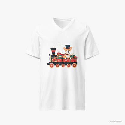 Corgi Driving a Train with Christmas Presents White T-Shirt