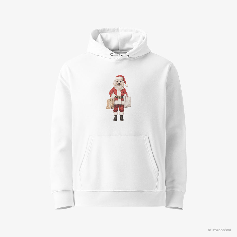 Poodle Hoodie – Women White Hoodie Eco-Friendly – Wearing Santa's Outfit (on White Background)