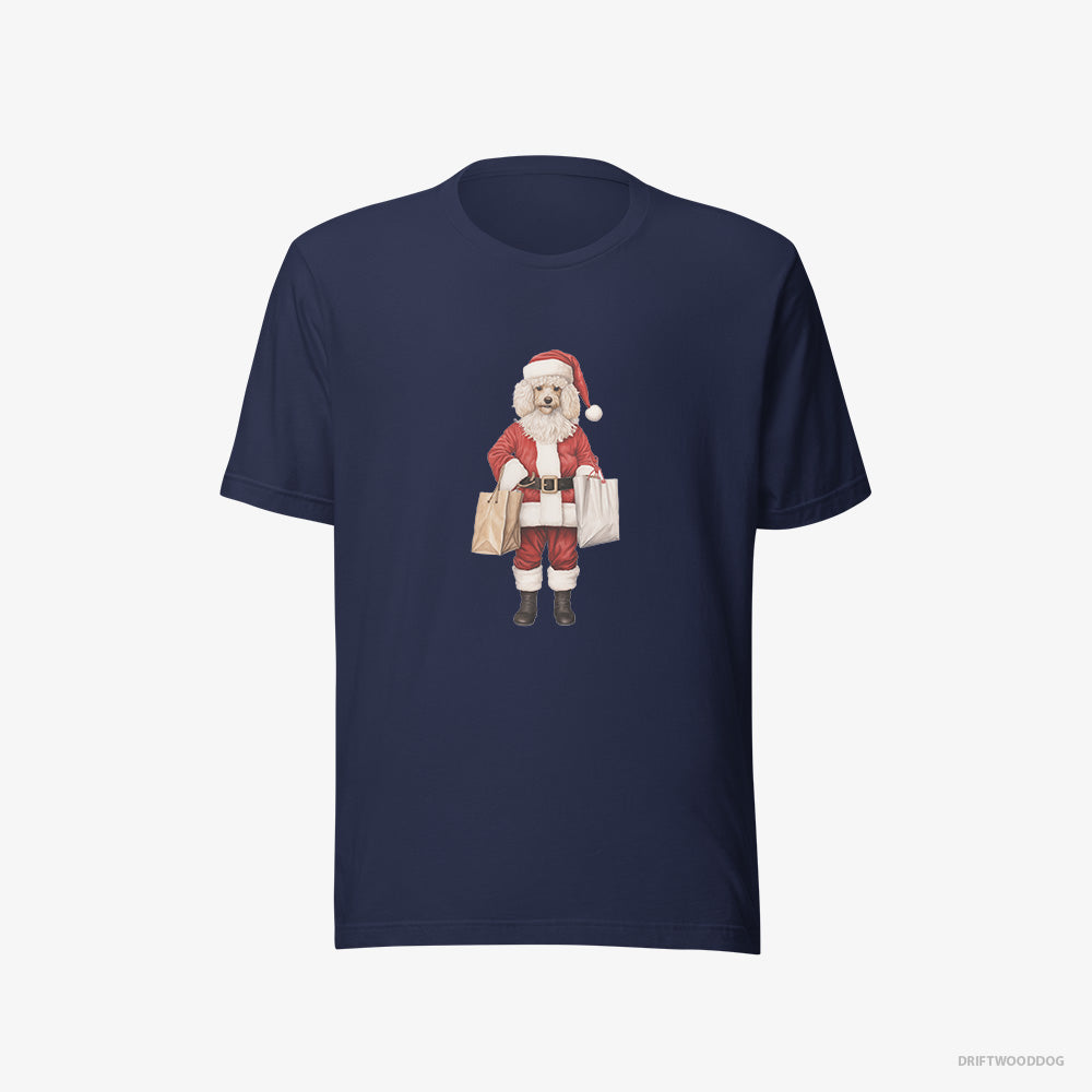 Poodle T-Shirt – Men Navy T-Shirt Eco-Friendly – Wearing Santa's Outfit (on White Background)