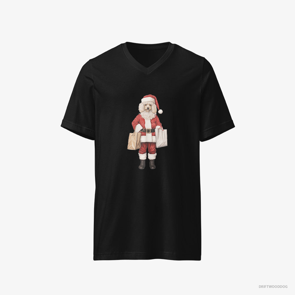 Poodle T-Shirt – Men Black T-Shirt V-Neck – Wearing Santa's Outfit (on White Background)