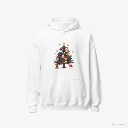 French Bulldog Hoodie – Men White Hoodie Classic – Puppies on Every Christmas Tree Branch (on White Background)