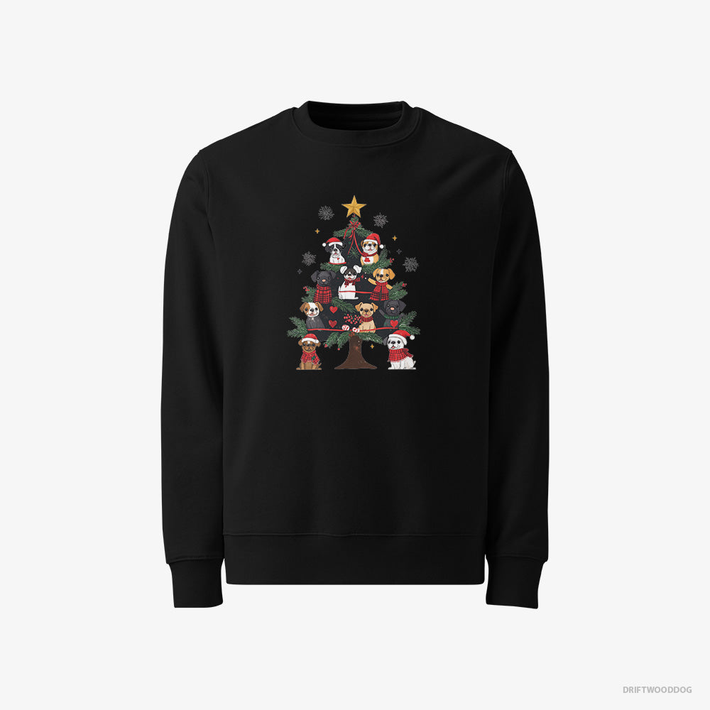 French Bulldog Sweatshirt – Men Black Sweatshirt Classic – Puppies on Every Christmas Tree Branch (on White Background)