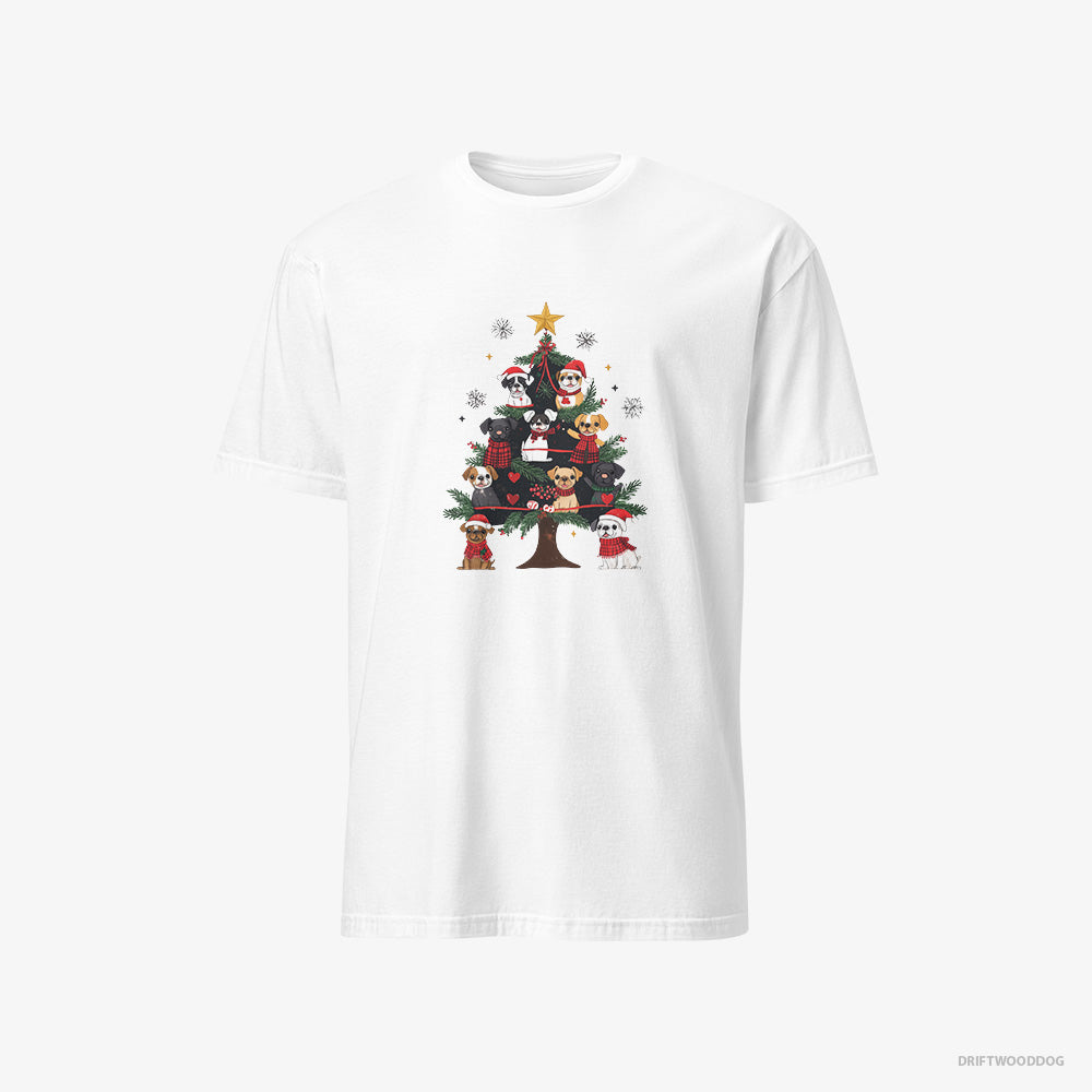 French Bulldog T-Shirt – Men White T-Shirt Classic – Puppies on Every Christmas Tree Branch (on White Background)