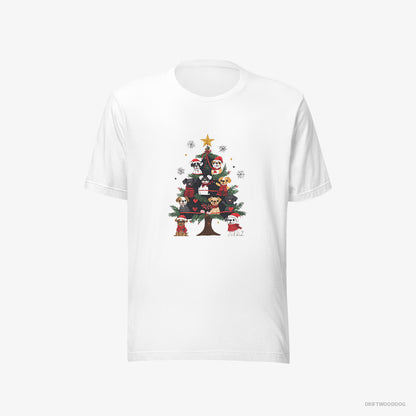 French Bulldog T-Shirt – Men White T-Shirt Eco-Friendly – Puppies on Every Christmas Tree Branch (on White Background)