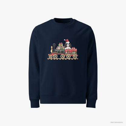 Cavalier King Charles Spaniel Sweatshirt – Men Navy Sweatshirt Classic – Running a Train with Gifts (on White Background)