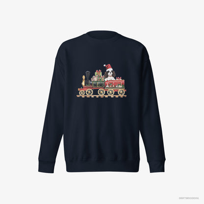 Cavalier King Charles Spaniel Running a Train with Gifts Navy Sweatshirt