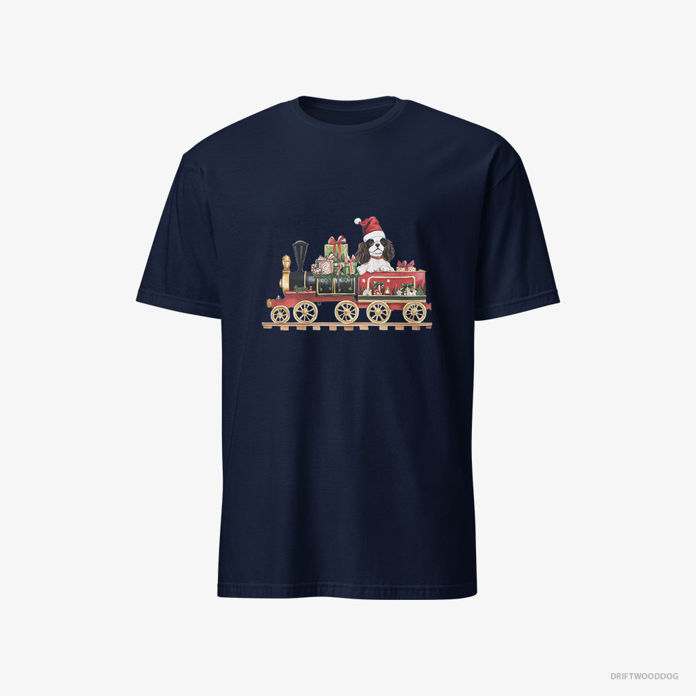 Cavalier King Charles Spaniel T-Shirt – Men Navy T-Shirt Classic – Running a Train with Gifts (on White Background)