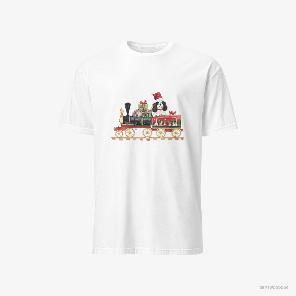 Cavalier King Charles Spaniel T-Shirt – Men White T-Shirt Classic – Running a Train with Gifts (on White Background)