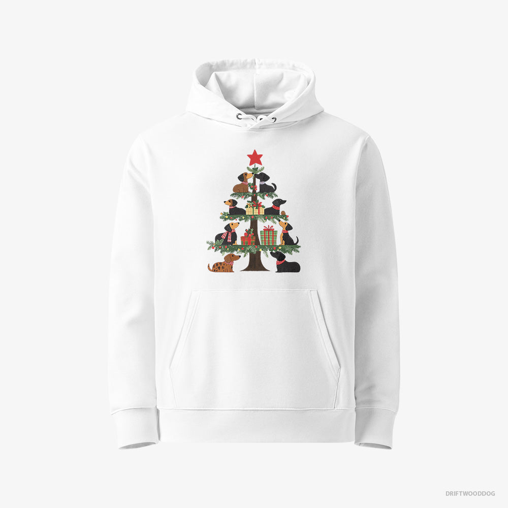 Dachshund Puppies Playing on the Christmas Tree – Women's Hoodie White Eco – Eco-Friendly