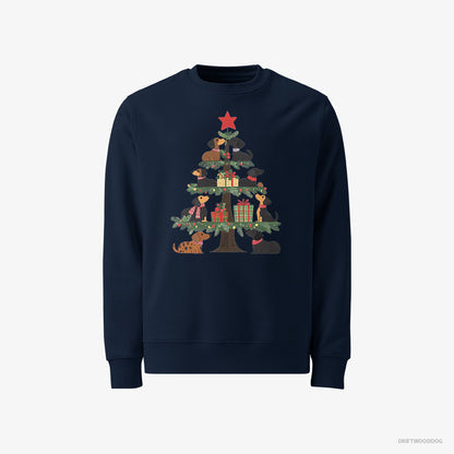 Dachshund Puppies Playing on the Christmas Tree Navy Sweatshirt