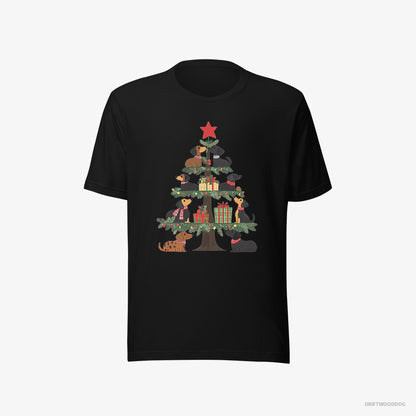 Dachshund Puppies Playing on the Christmas Tree Black T-Shirt