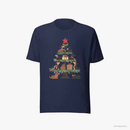 Dachshund Puppies Playing on the Christmas Tree Navy T-Shirt