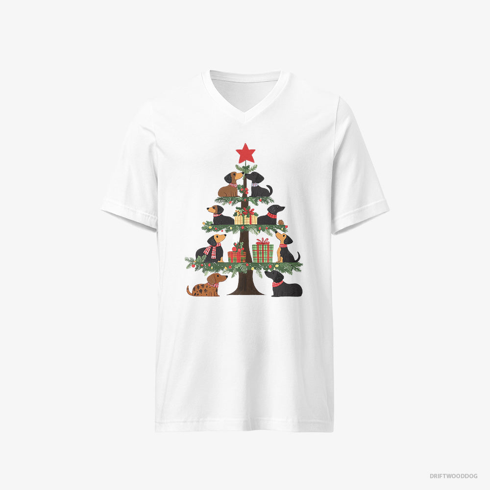 Dachshund Puppies Playing on the Christmas Tree V-Neck T-Shirt