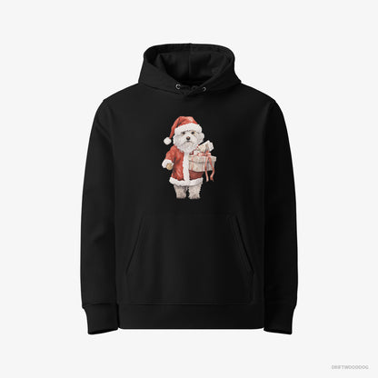 Poodle Hoodie – Men Black Hoodie Eco-Friendly – in a Santa Costume (on White Background)