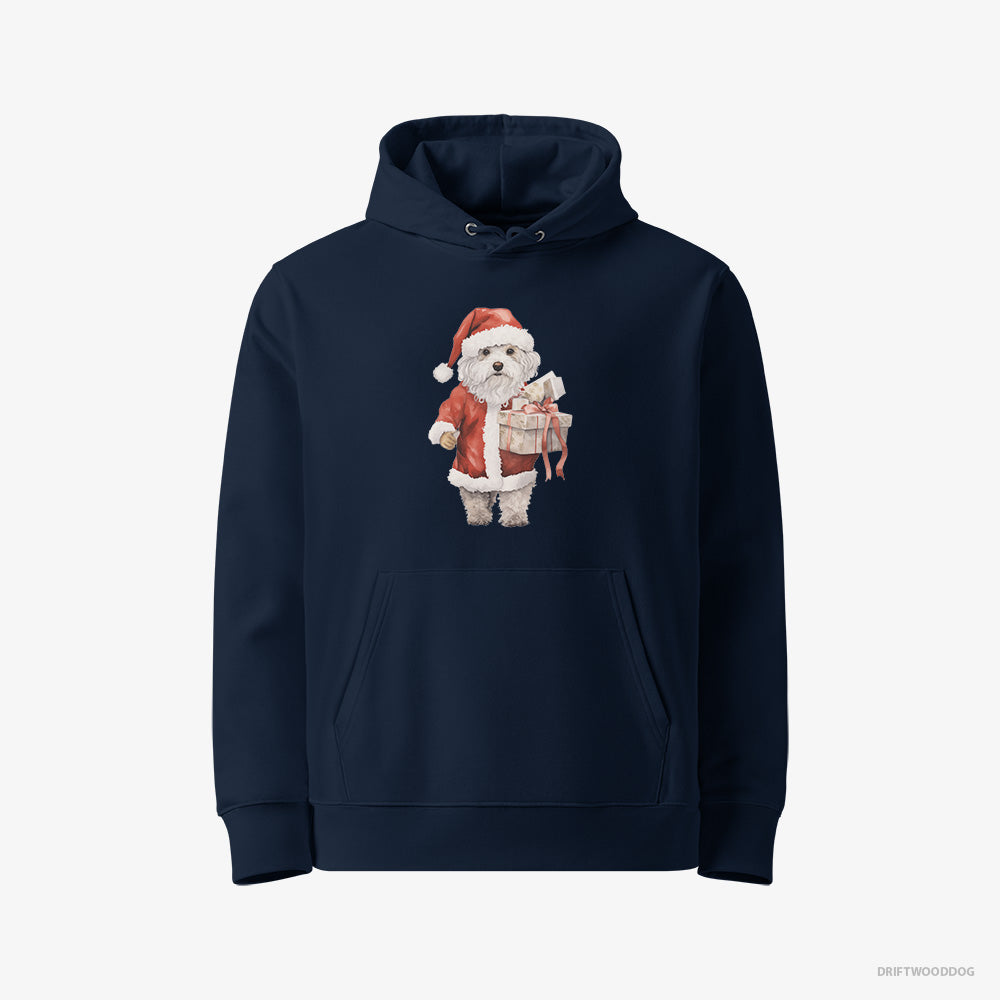 Poodle Hoodie – Women Navy Hoodie Eco-Friendly – in a Santa Costume (on White Background)