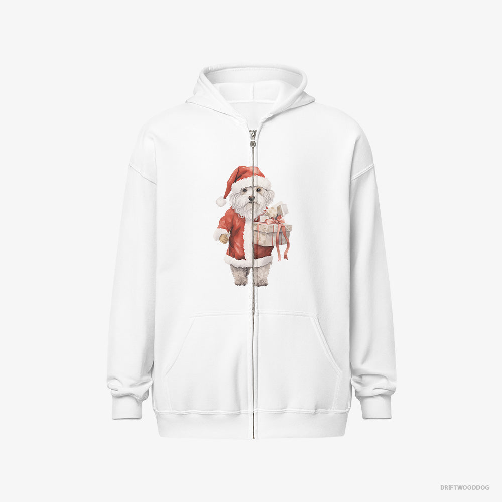 Poodle Hoodie – Men White Hoodie Full-Zip – in a Santa Costume (on White Background)