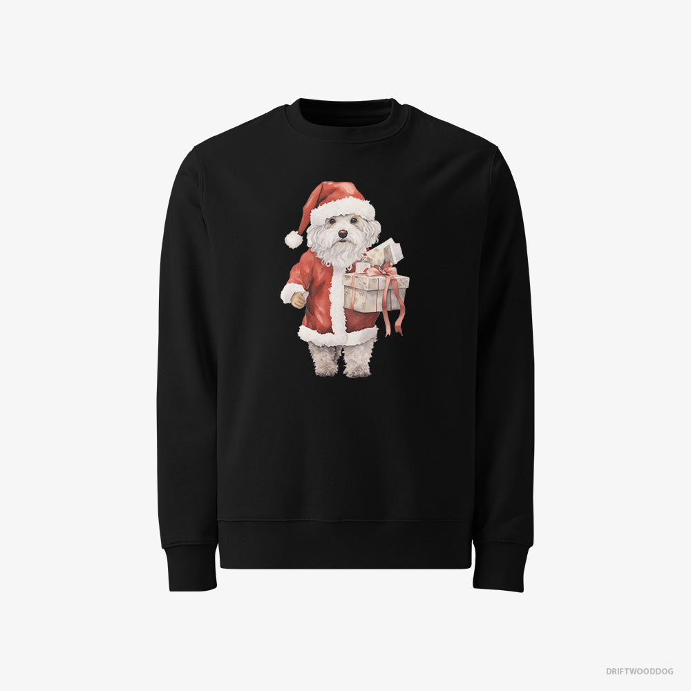 Poodle Sweatshirt – Men Black Sweatshirt Classic – in a Santa Costume (on White Background)