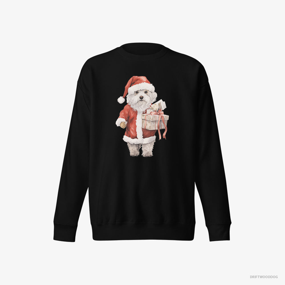 Poodle Sweatshirt – Men Black Sweatshirt Eco-Friendly – in a Santa Costume (on White Background)