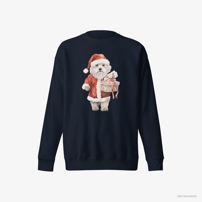 Poodle Sweatshirt – Men Navy Sweatshirt Eco-Friendly – in a Santa Costume (on White Background)