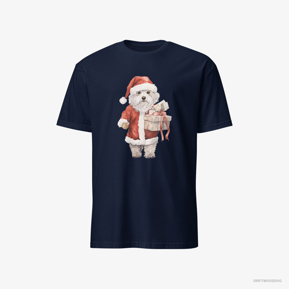 Poodle T-Shirt – Men Navy T-Shirt Classic – in a Santa Costume (on White Background)