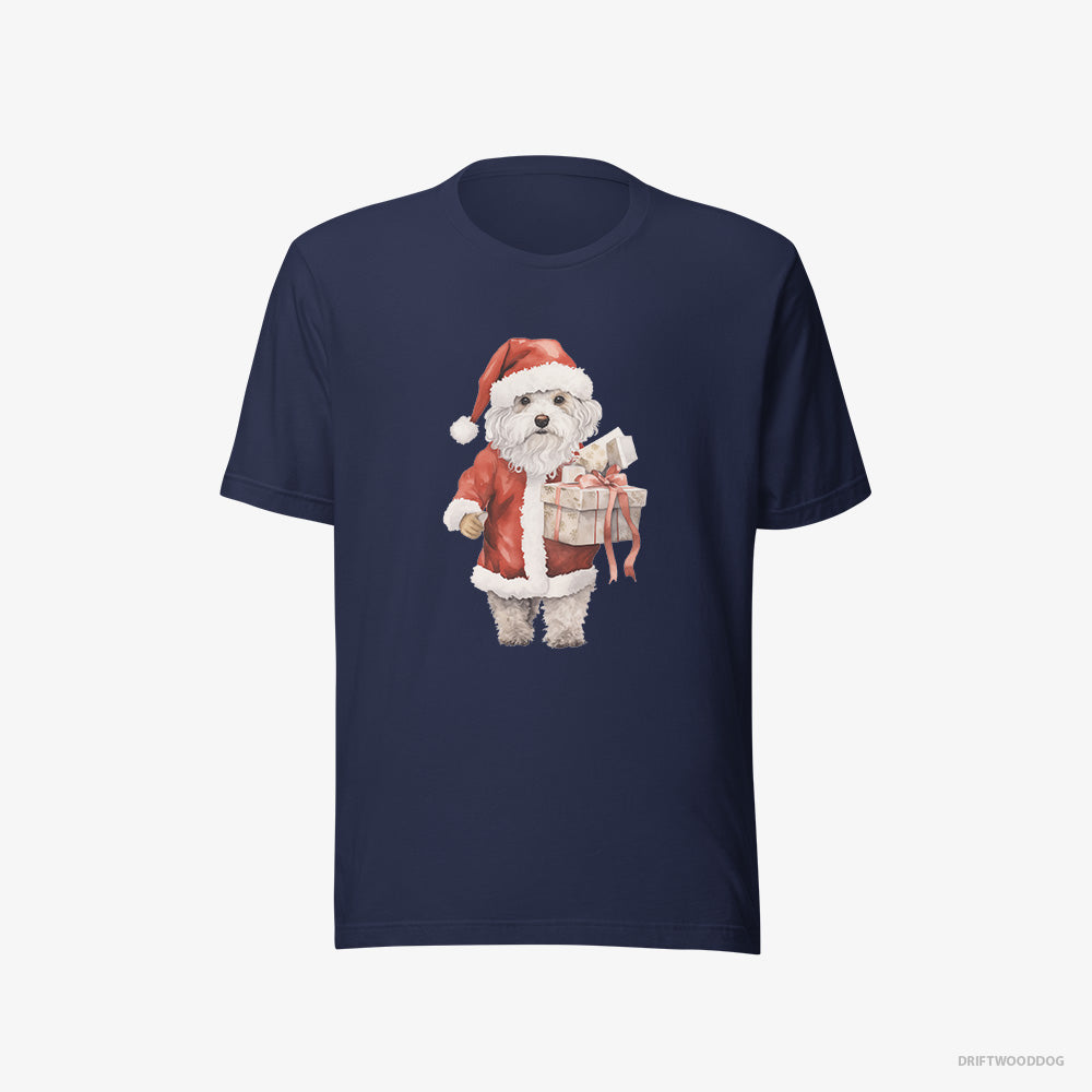 Poodle T-Shirt – Men Navy T-Shirt Eco-Friendly – in a Santa Costume (on White Background)