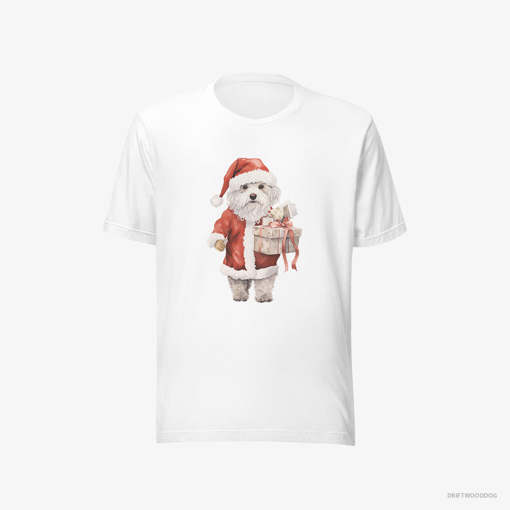 Poodle T-Shirt – Women White T-Shirt Eco-Friendly – in a Santa Costume (on White Background)