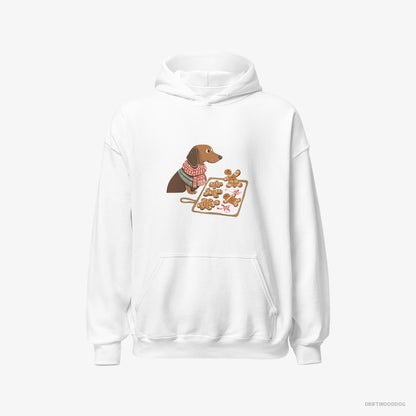 Dachshund Hoodie – Women White Hoodie Classic – Baking Christmas Cookies (on White Background)