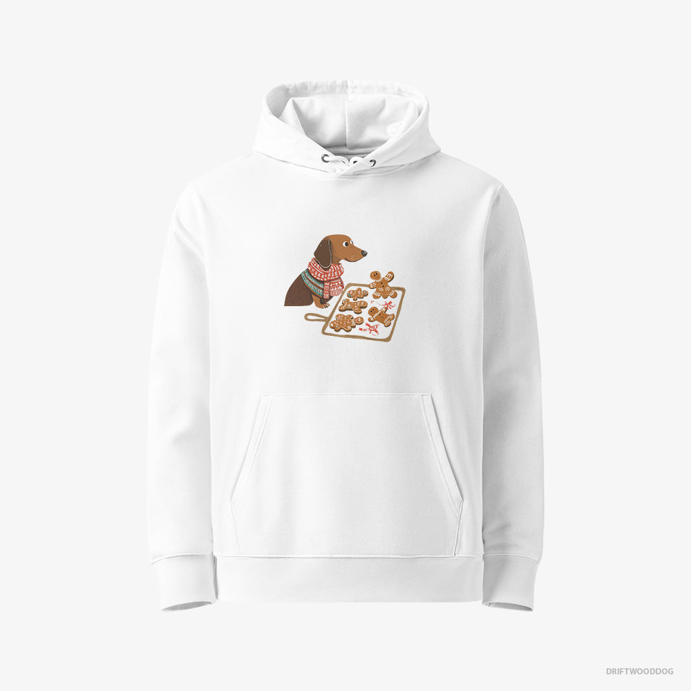 Dachshund Hoodie – Women White Hoodie Eco-Friendly – Baking Christmas Cookies (on White Background)