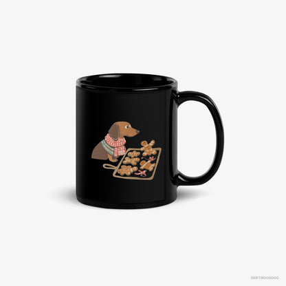 Dachshund Baking Christmas Cookies Black Mug