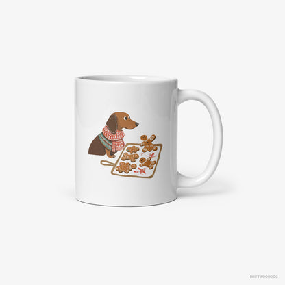 Dachshund Mug – Unisex White Mug Classic – Baking Christmas Cookies (on White Background)