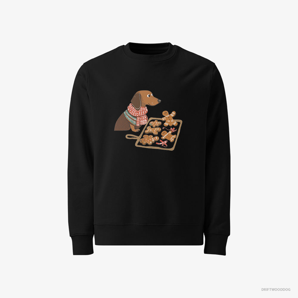 Dachshund Sweatshirt – Women Black Sweatshirt Classic – Baking Christmas Cookies (on White Background)