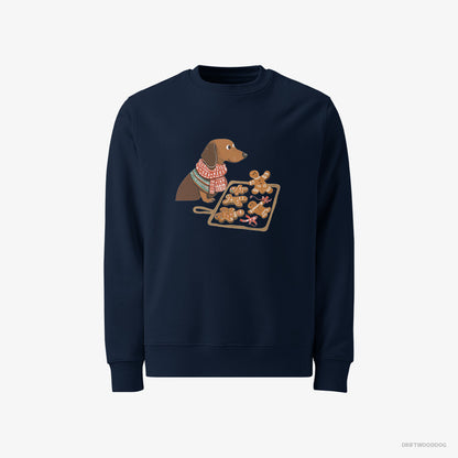 Dachshund Sweatshirt – Women Navy Sweatshirt Classic – Baking Christmas Cookies (on White Background)