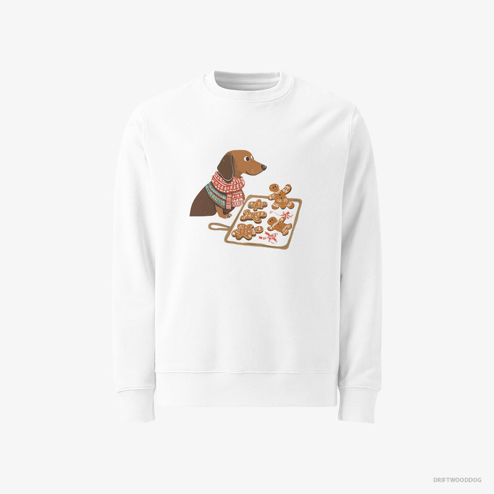 Dachshund Sweatshirt – Men White Sweatshirt Classic – Baking Christmas Cookies (on White Background)