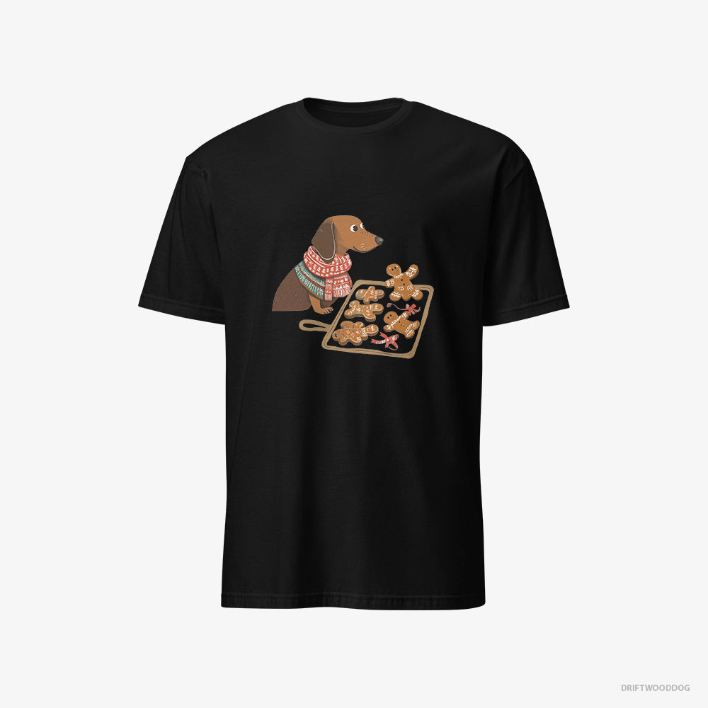 Dachshund T-Shirt – Women Black T-Shirt Classic – Baking Christmas Cookies (on White Background)